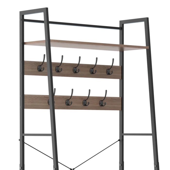 30.3'' Wide Steel Hall Tree with Bench and Shoe Storage 9 Double-Pronged Hooks