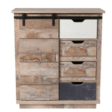 Rustic Sliding One Door Wood Cabinet Plank Style Iron Hardware Accents Natural and Rustic