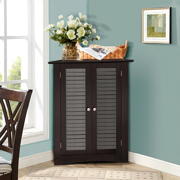 Brown 32'' Tall 2 - Door Corner Accent Cabinet Perfect for Displaying Decorative Accents