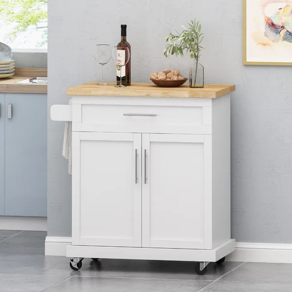 32'' Wide Rolling Kitchen Cart Offers Ample Organizational Space Contemporary Style