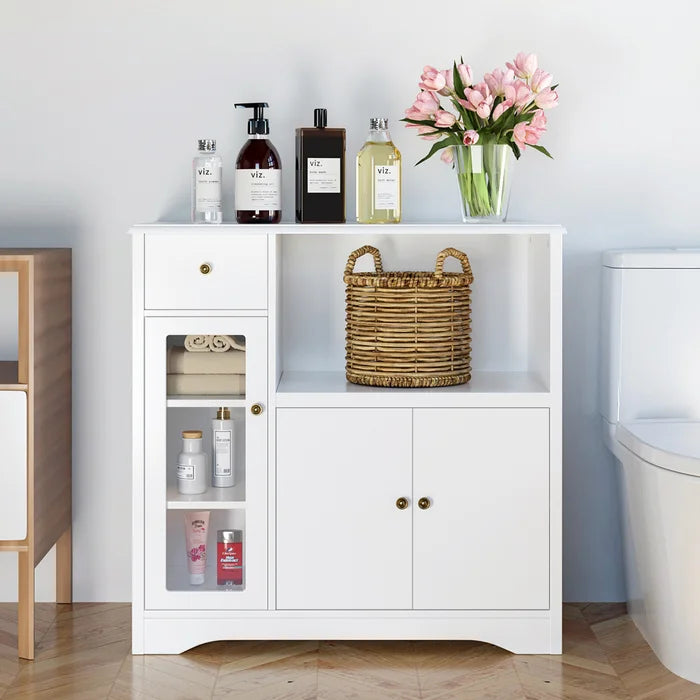 The Kitchen Pantry Storage Cabinet with Drawers and Adjustable Shelf - White