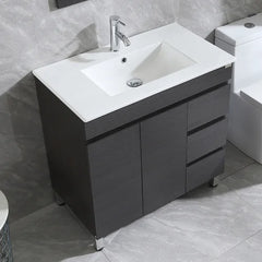 32" White Bathroom Vanity Cabinet Undermount Single Ceramic Sink & Drain Faucet Combo