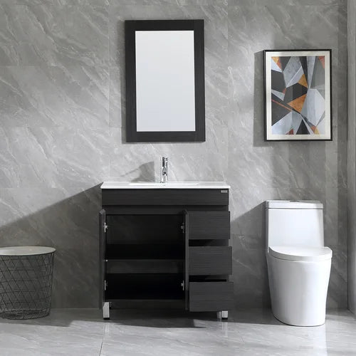 32" White Bathroom Vanity Cabinet Undermount Single Ceramic Sink & Drain Faucet Combo