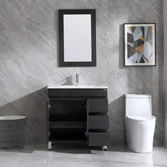 32" White Bathroom Vanity Cabinet Undermount Single Ceramic Sink & Drain Faucet Combo
