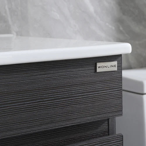 32" White Bathroom Vanity Cabinet Undermount Single Ceramic Sink & Drain Faucet Combo