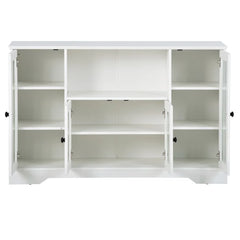 White 33.4'' Tall Wood 4 Door Accent Cabinet Two Glass Doors in the Middle