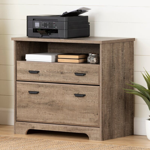 Weathered Oak 33.75'' Wide 2 Drawer Vertical Filing Cabinet Features Two Drawers on Metal Slides