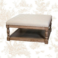 34'' Wide Tufted Square Cocktail Ottoman Beige Natural