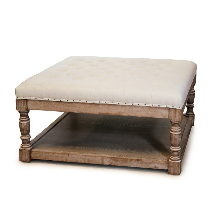 34'' Wide Tufted Square Cocktail Ottoman Beige Natural