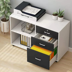 White 35.43'' Wide 3 -Drawer Mobile Lateral Filing Cabinet 360° Rotating Casters