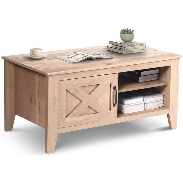 39’’ Farmhouse Coffee Table With Storage Shelf For Living Room Mid-Century