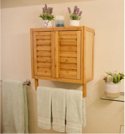 Solid Bamboo 2-door Wall Mount Spa Cabinet - Natural Water & Mildew Resistant