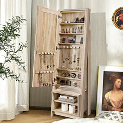 2-in-1 Wooden Cosmetics Storage Cabinet with Full-Length