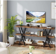 70.8" Sofa Console Table, Narrow Long Entryway Table with Storage Shelf, TV Stand - Brown/Black