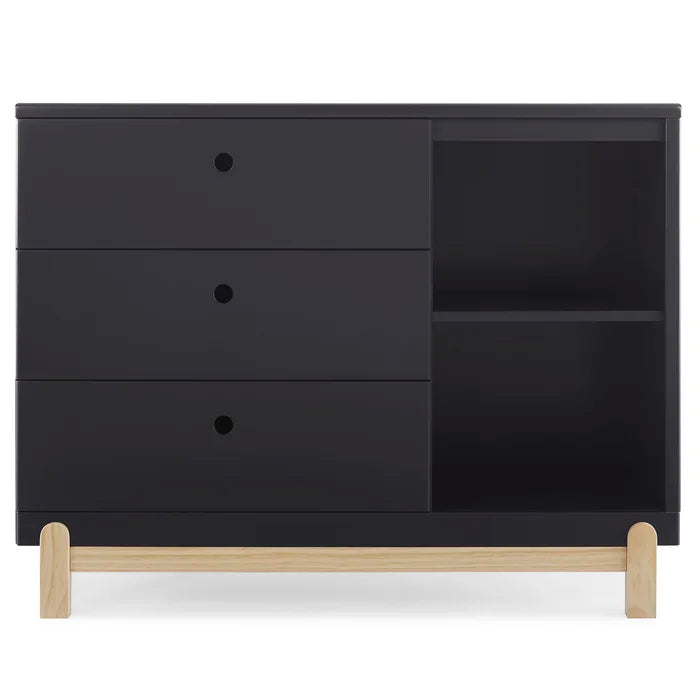 3 Drawer Dresser Midnight Gray Natural Modern and Playful Aesthetic Design