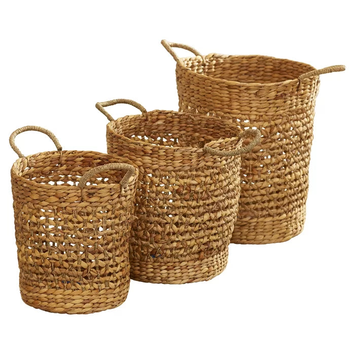 3 Piece Seagrass Basket Set Natural Colored Seagrass Braided and Woven