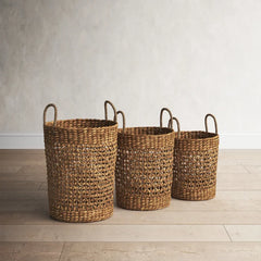 3 Piece Seagrass Basket Set Natural Colored Seagrass Braided and Woven