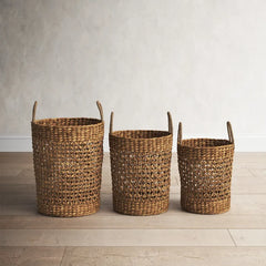 3 Piece Seagrass Basket Set Natural Colored Seagrass Braided and Woven