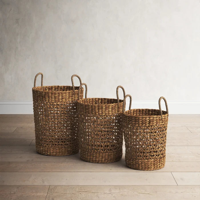 3 Piece Seagrass Basket Set Natural Colored Seagrass Braided and Woven