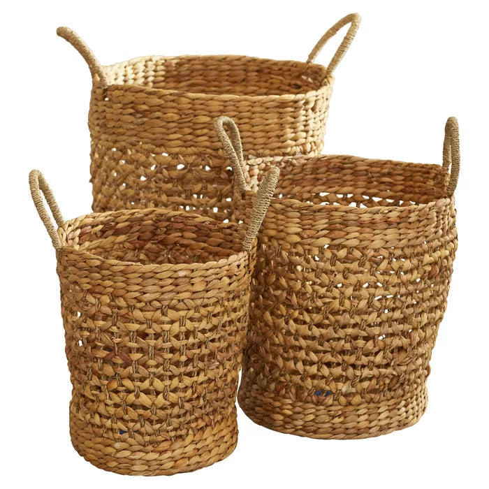 3 Piece Seagrass Basket Set Natural Colored Seagrass Braided and Woven