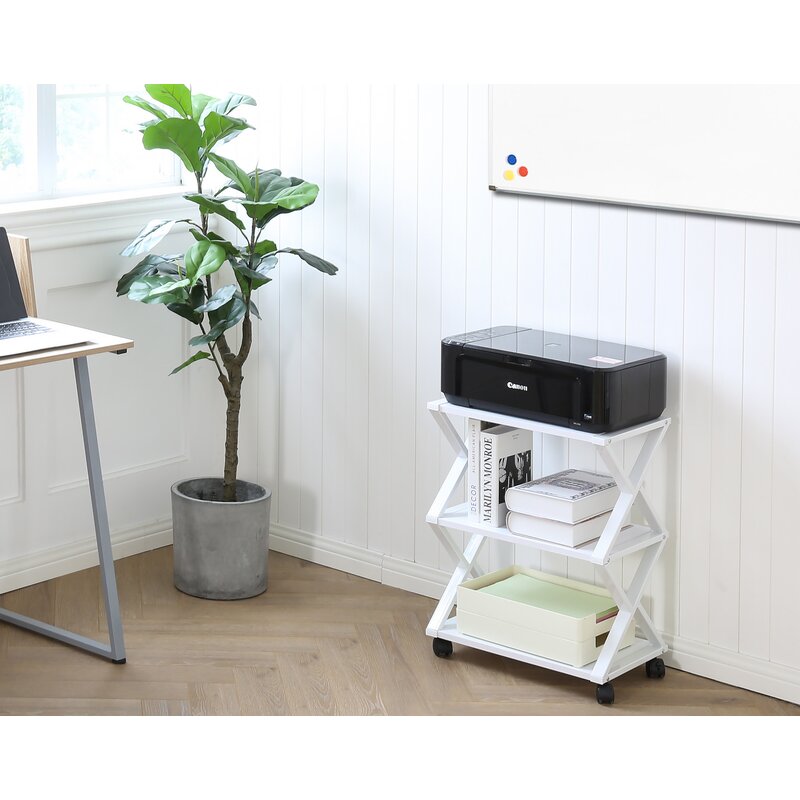 White 3 Tiers Mobile Printer Stand X-Shaped Design