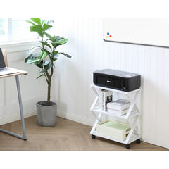 White 3 Tiers Mobile Printer Stand X-Shaped Design