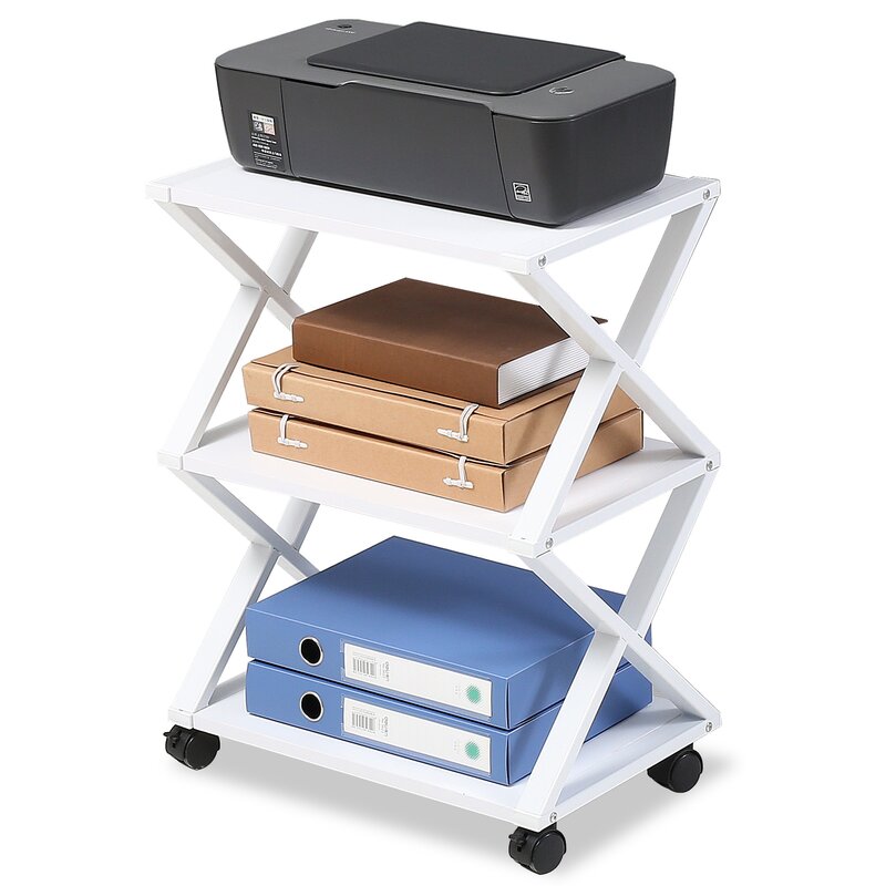 White 3 Tiers Mobile Printer Stand X-Shaped Design