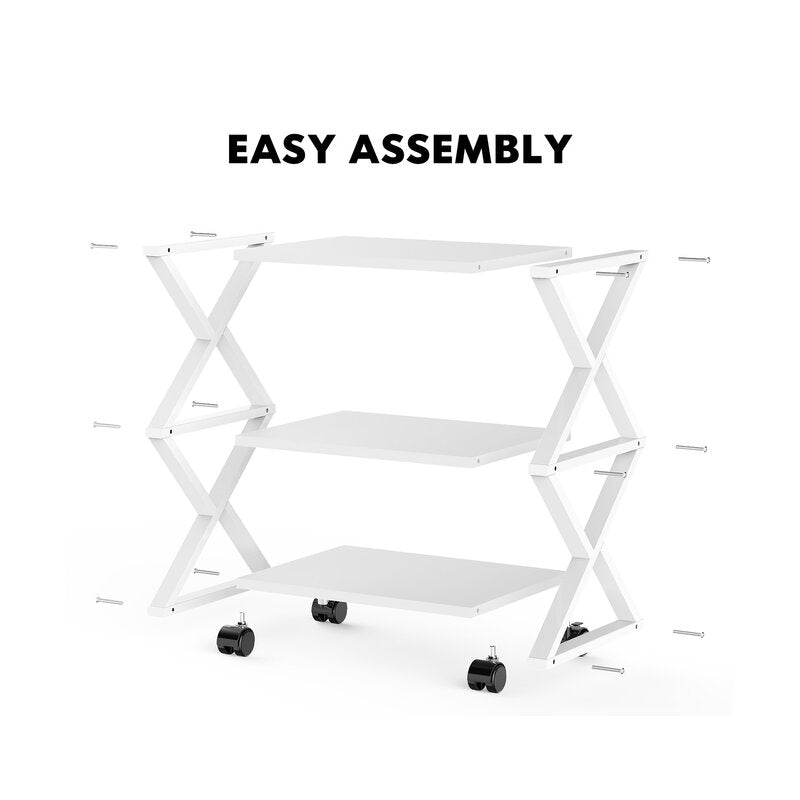White 3 Tiers Mobile Printer Stand X-Shaped Design