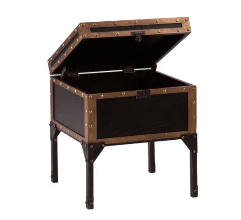 Trunk Side/ End Table Perfect Addition to your Living Room. With An Antique Black Finish Accented with Dark Antique Bronze Detailing