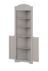 Corner Etagere Taupe Three Shelves Display your Mementos Lower Cabinet Provides Concealed Storage