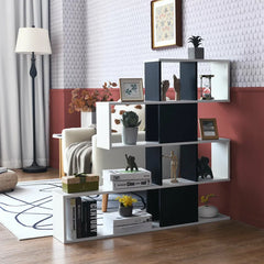 Black/White 43'' H x 47'' W Ladder Bookcase 5-Tier Shelf Provides Ample Room for Display and Storage