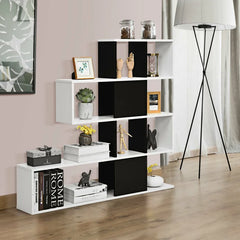Black/White 43'' H x 47'' W Ladder Bookcase 5-Tier Shelf Provides Ample Room for Display and Storage