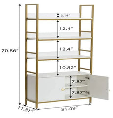 4 Tier bookcase with door white Etagere standard bookcase with cabinet - White&Gold This Multifunctional Bookcase Provides Storage