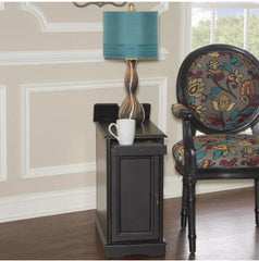 Black Accent Charging Table Multi Function Accent Table that Serves As A Charging Station, Beverage Holder and Provides Storage