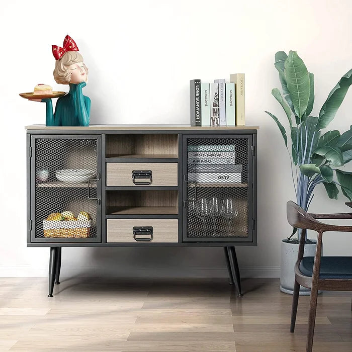 Rustic Gray/Black 45.66'' Wide 2 Drawer Sideboard Large Storage Space