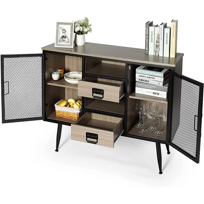 Rustic Gray/Black 45.66'' Wide 2 Drawer Sideboard Large Storage Space