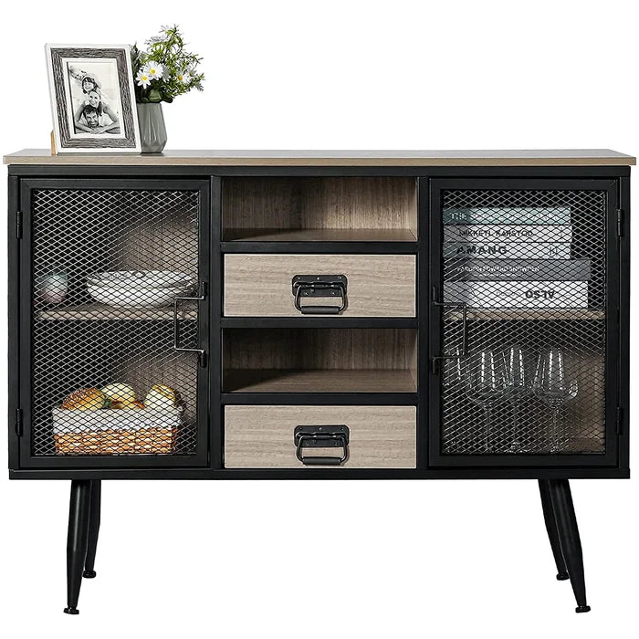 Rustic Gray/Black 45.66'' Wide 2 Drawer Sideboard Large Storage Space