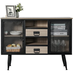 Rustic Gray/Black 45.66'' Wide 2 Drawer Sideboard Large Storage Space