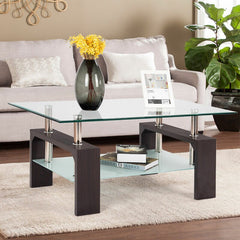 4 Legs Coffee Table with Storage Bottom Shelf Offers Large Storage Space for Books, Magazines, Remote Control, Tea Sets, Or Other Decorations