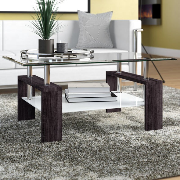 4 Legs Coffee Table with Storage Bottom Shelf Offers Large Storage Space for Books, Magazines, Remote Control, Tea Sets, Or Other Decorations
