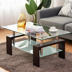 4 Legs Coffee Table with Storage Bottom Shelf Offers Large Storage Space for Books, Magazines, Remote Control, Tea Sets, Or Other Decorations