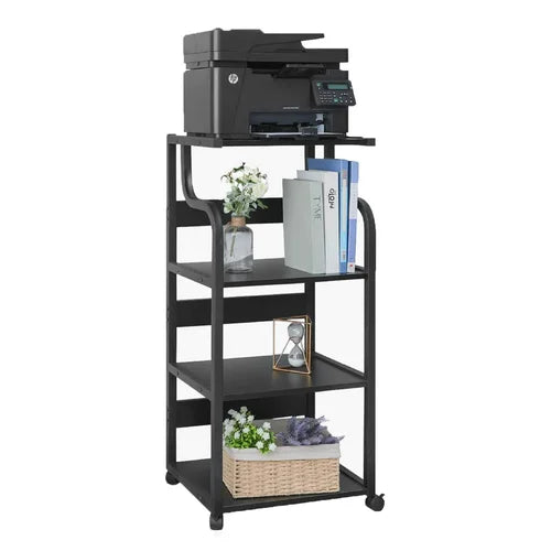 Black 4 Tier Mobile Printer Stand with Capacious Storage Indoor Design