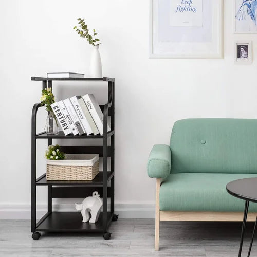 Black 4 Tier Mobile Printer Stand with Capacious Storage Indoor Design
