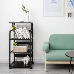 Black 4 Tier Mobile Printer Stand with Capacious Storage Indoor Design