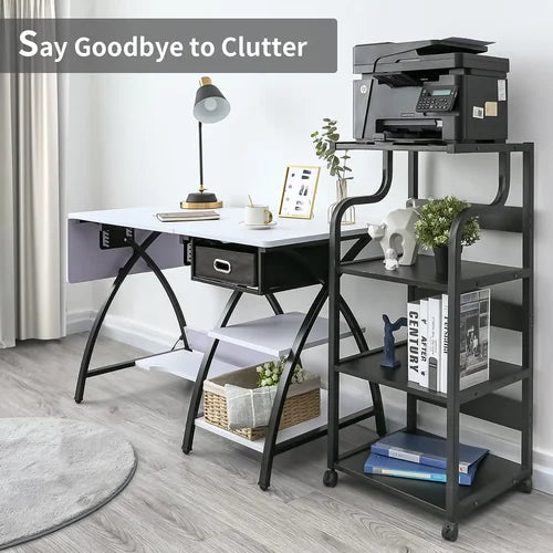 Black 4 Tier Mobile Printer Stand with Capacious Storage Indoor Design