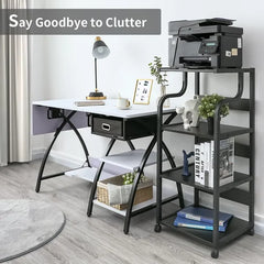 Black 4 Tier Mobile Printer Stand with Capacious Storage Indoor Design