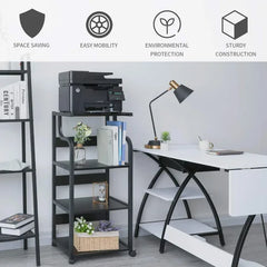 Black 4 Tier Mobile Printer Stand with Capacious Storage Indoor Design