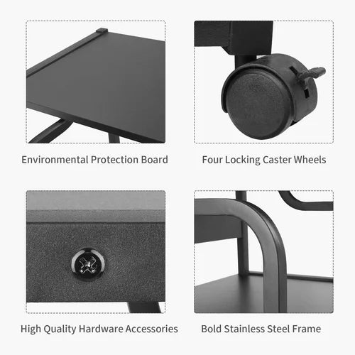 Black 4 Tier Mobile Printer Stand with Capacious Storage Indoor Design