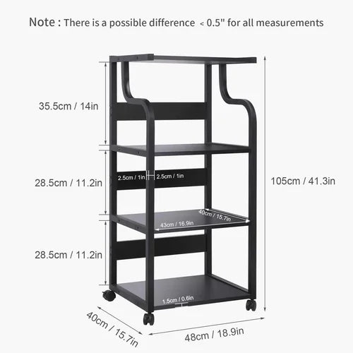 Black 4 Tier Mobile Printer Stand with Capacious Storage Indoor Design