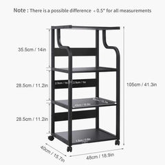 Black 4 Tier Mobile Printer Stand with Capacious Storage Indoor Design